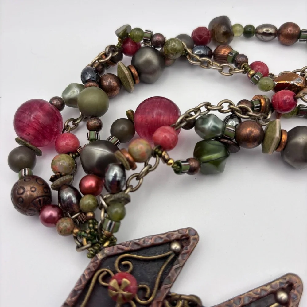 Vintage Cynthia Jean Statement Necklace Multi-strand Beaded Stones 28